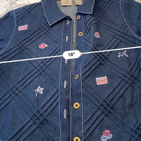 Vintage Koret City Blues Denim USA Button Front Short Sleeve Top Size Small - Picture 11 of 14